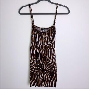 J.T.B Tunic Tank Top Cheetah Print Y2K Women’s Size Small Beaded Brown